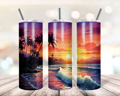 Sunset at the beach 20oz Skinny Tumbler Sublimation Design, Ocean beach, Summer Tumbler, Digital Download PNG, Sublimation TrendingDesign 