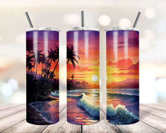 Sunset at the beach 20oz Skinny Tumbler Sublimation Design, Ocean beach, Summer Tumbler, Digital Download PNG, Sublimation TrendingDesign 