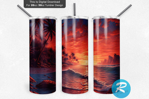 Sunset Beach 20 Oz / 30 Oz Tumbler PNG Sublimation Regulrcrative 