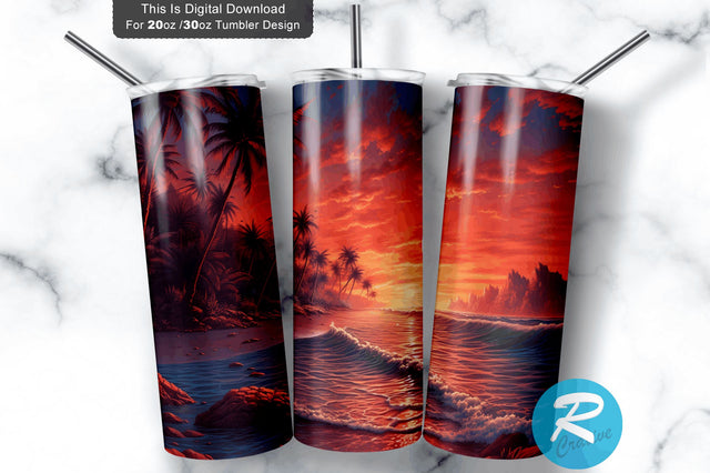 Sunset Beach 20 Oz / 30 Oz Tumbler PNG Sublimation Regulrcrative 