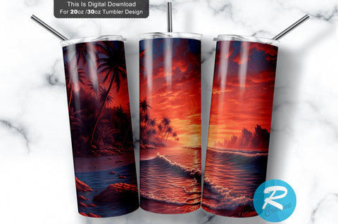 Sunset Beach 20 Oz / 30 Oz Tumbler PNG Sublimation Regulrcrative 