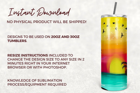 Sunset Beach 20oz Skinny Tumbler Sublimation Designs, Seamless Tapered & Straight Template Digital Download PNG Sublimation TumblersByPhill 