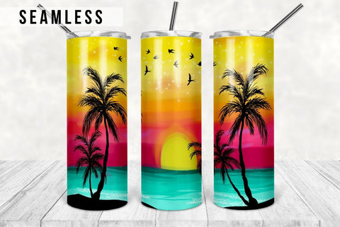 Sunset Beach 20oz Skinny Tumbler Sublimation Designs, Seamless Tapered & Straight Template Digital Download PNG Sublimation TumblersByPhill 