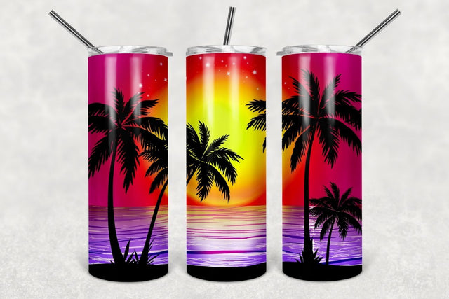 Sunset Beach 20oz Skinny Tumbler Sublimation Designs, Seamless Tapered & Straight Template Digital Download PNG Sublimation TumblersByPhill 