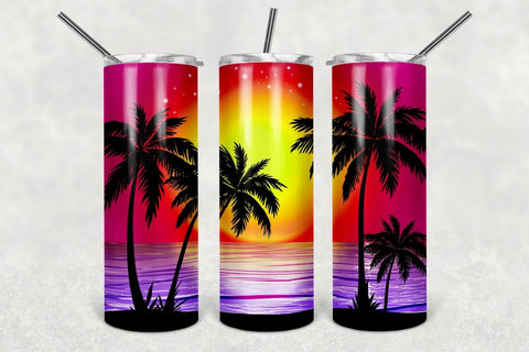 Sunset Beach 20oz Skinny Tumbler Sublimation Designs, Seamless Tapered & Straight Template Digital Download PNG Sublimation TumblersByPhill 