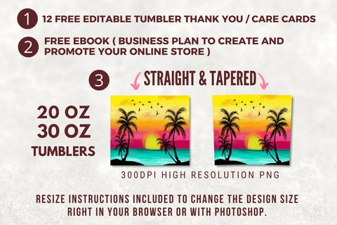 Sunset Beach 20oz Skinny Tumbler Sublimation Designs, Seamless Tapered & Straight Template Digital Download PNG Sublimation TumblersByPhill 