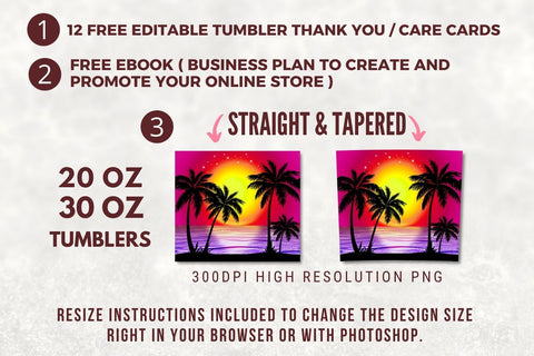 Sunset Beach 20oz Skinny Tumbler Sublimation Designs, Seamless Tapered & Straight Template Digital Download PNG Sublimation TumblersByPhill 