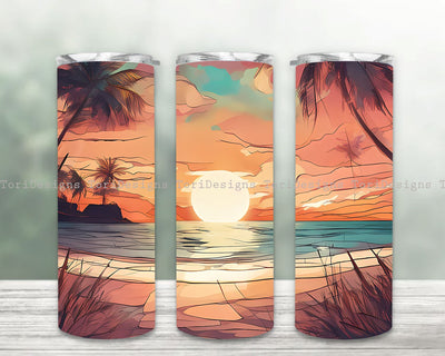 Sunset Beach 20oz Tumbler Sublimation Design, Summer Beach Sublimation Tumbler Wrap Sublimation ToriDesigns 