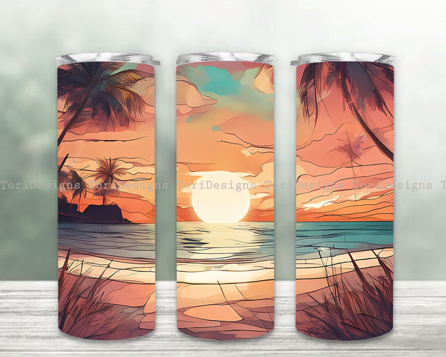 Sunset Beach 20oz Tumbler Sublimation Design, Summer Beach Sublimation Tumbler Wrap Sublimation ToriDesigns 