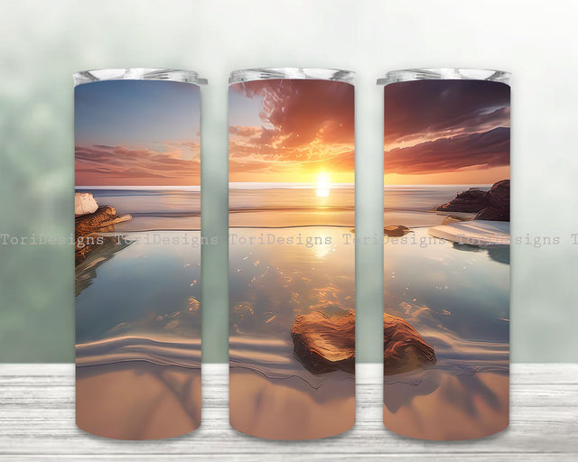 Sunset Beach 20oz Tumbler Sublimation Design, Summer Beach Sublimation Tumbler Wrap Sublimation ToriDesigns 