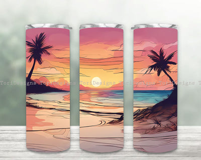 Sunset Beach 20oz Tumbler Sublimation Design, Summer Beach Sublimation Tumbler Wrap Sublimation ToriDesigns 