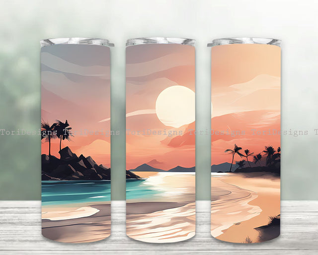 Sunset Beach 20oz Tumbler Sublimation Design, Summer Beach Sublimation Tumbler Wrap Sublimation ToriDesigns 