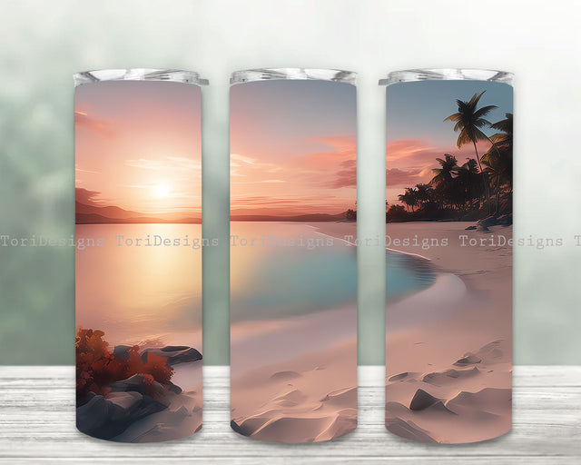 Sunset Beach 20oz Tumbler Sublimation Design, Summer Beach Sublimation Tumbler Wrap Sublimation ToriDesigns 