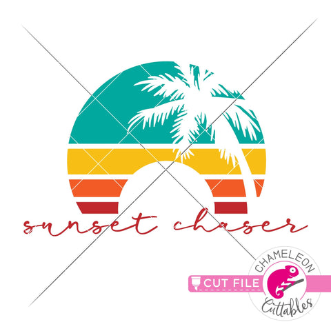 Sunset chaser palm tree circle svg dxf png SVG Chameleon Cuttables 