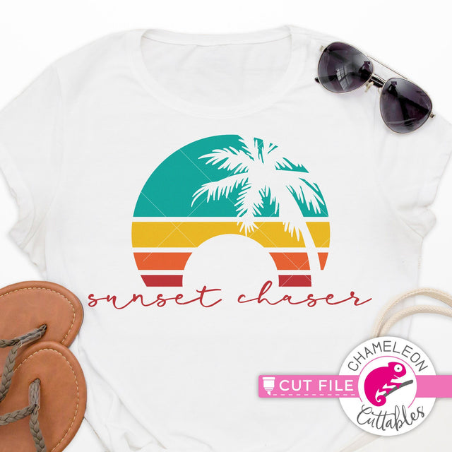 Sunset chaser palm tree circle svg dxf png SVG Chameleon Cuttables 