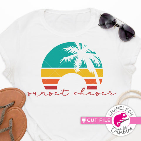 Sunset chaser palm tree circle svg dxf png SVG Chameleon Cuttables 
