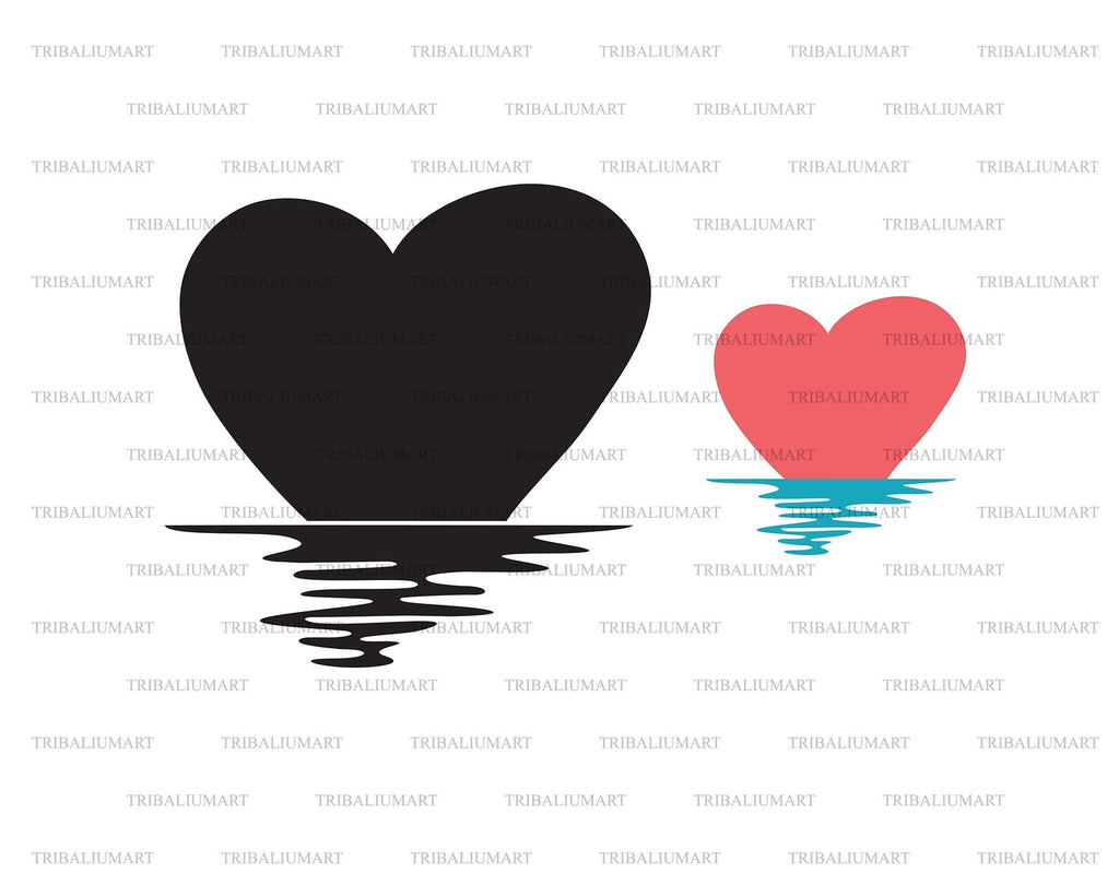 Sunset Heart Reflection. Cut files for Cricut. Clip Art silhouette (eps ...