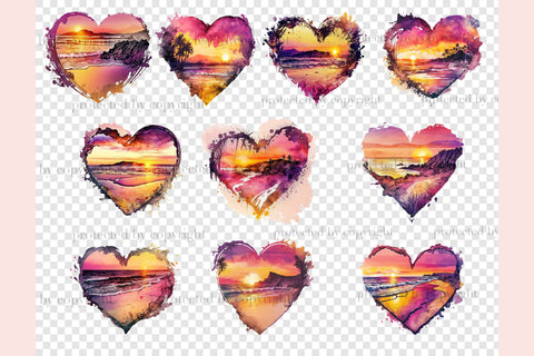 Sunset Landscape Clipart | Watercolor Beach Sublimation SVG GlamArtZhanna 