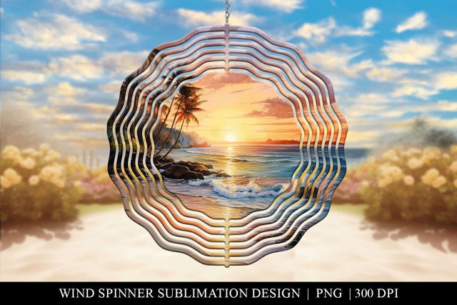 Sunset On A Tropical Beach Wind Spinner Sublimation Design Sublimation BijouBay 