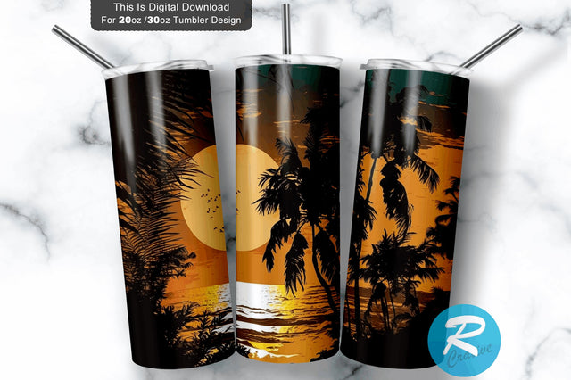 Sunset On Beach 20 oz / 30 oz Tumbler PNG Sublimation Regulrcrative 
