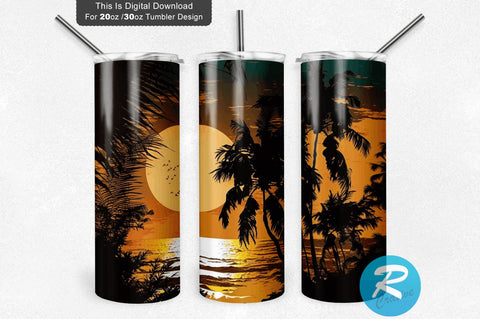 Sunset On Beach 20 oz / 30 oz Tumbler PNG Sublimation Regulrcrative 
