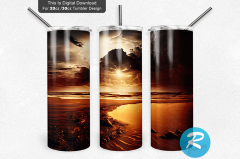 Sunset on Beach Buried sky 20 oz / 30 oz Tumbler PNG Sublimation Regulrcrative 
