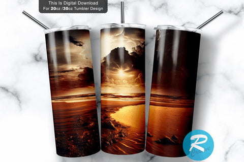Sunset on Beach Buried sky 20 oz / 30 oz Tumbler PNG Sublimation Regulrcrative 