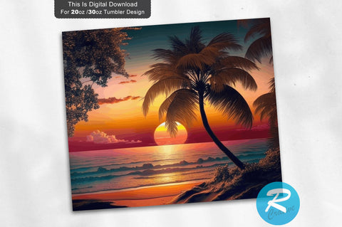 Sunset On Beach With Palm 20 oz / 30 oz Tumbler PNG Sublimation Regulrcrative 