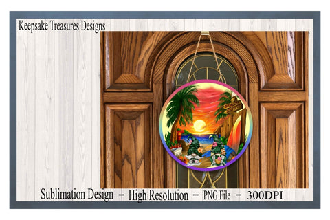 Sunset On The Beach, Tropical Gnomes, Wreath Attachment Template, PNG, Sublimation Design, Digital Download, PNG Printable Sublimation Keepsake Treasures Designs LLC. 
