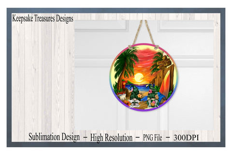 Sunset On The Beach, Tropical Gnomes, Wreath Attachment Template, PNG, Sublimation Design, Digital Download, PNG Printable Sublimation Keepsake Treasures Designs LLC. 