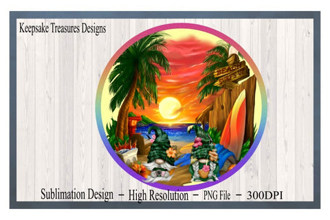Sunset On The Beach, Tropical Gnomes, Wreath Attachment Template, PNG, Sublimation Design, Digital Download, PNG Printable Sublimation Keepsake Treasures Designs LLC. 