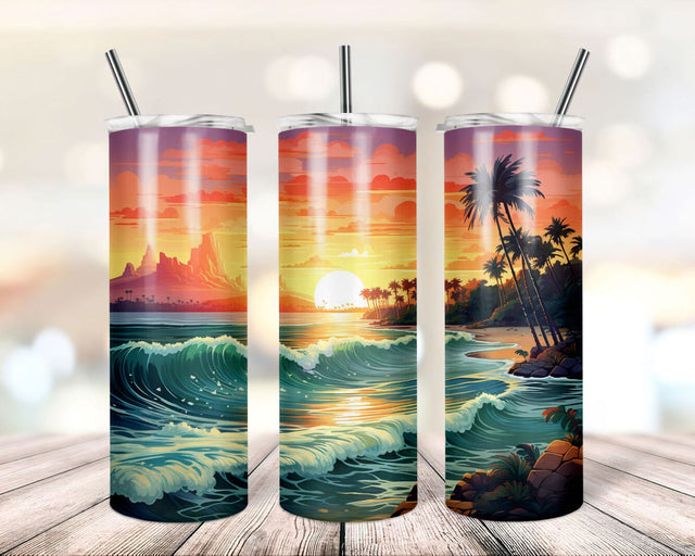 Sunset palm trees 20oz Sublimation Tumbler Designs, Ocean beach, Digital Download PNG, Summer Tumbler Sublimation TrendingDesign 