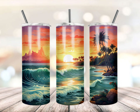 Sunset palm trees 20oz Sublimation Tumbler Designs, Ocean beach, Digital Download PNG, Summer Tumbler Sublimation TrendingDesign 