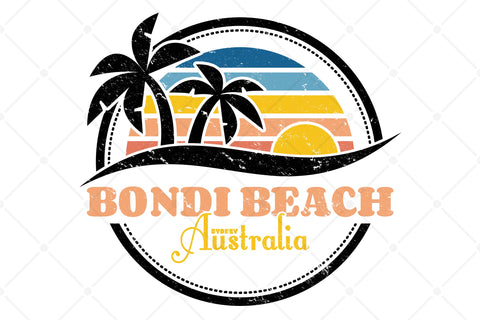 Sunset & Palm Trees - Bondi Beach SVG Retro Graphic Design Sublimation SVG Karma Genie Graphics 