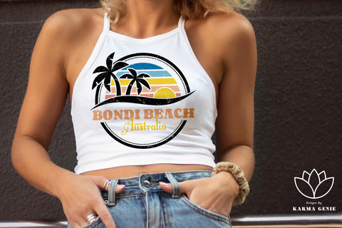Sunset & Palm Trees - Bondi Beach SVG Retro Graphic Design Sublimation SVG Karma Genie Graphics 