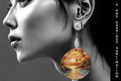 Sunset Palms Earrings: Beach Paradise, Sunset Serenity, Tropical Escape Sublimation Sintegra 