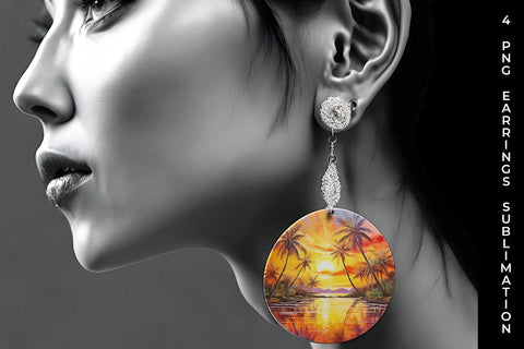 Sunset Palms Earrings: Beach Paradise, Sunset Serenity, Tropical Escape Sublimation Sintegra 