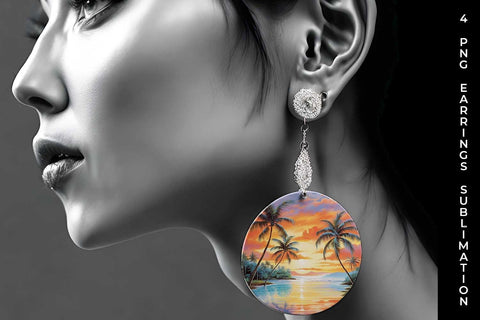Sunset Palms Earrings: Beach Paradise, Sunset Serenity, Tropical Escape Sublimation Sintegra 