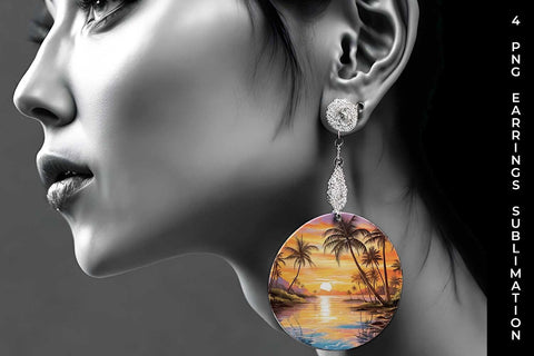 Sunset Palms Earrings: Beach Paradise, Sunset Serenity, Tropical Escape Sublimation Sintegra 