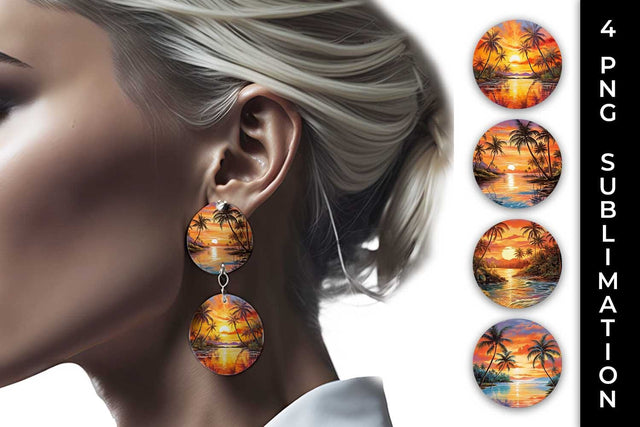 Sunset Palms Earrings: Beach Paradise, Sunset Serenity, Tropical Escape Sublimation Sintegra 