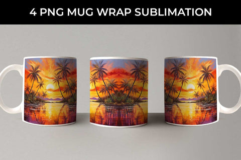Sunset Palms Mug Wrap: Beach Paradise, Sunset Serenity, Tropical Escape Sublimation Sintegra 