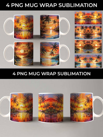 Sunset Palms Mug Wrap: Beach Paradise, Sunset Serenity, Tropical Escape Sublimation Sintegra 