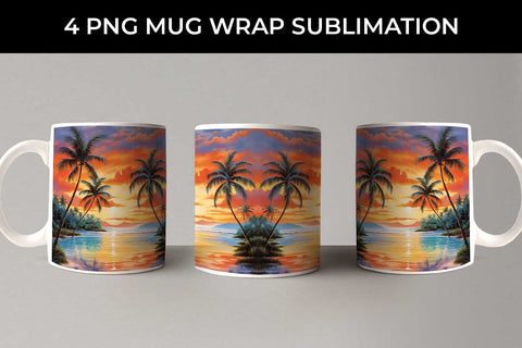Sunset Palms Mug Wrap: Beach Paradise, Sunset Serenity, Tropical Escape Sublimation Sintegra 
