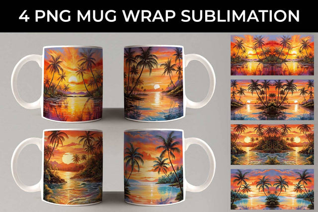 Sunset Palms Mug Wrap: Beach Paradise, Sunset Serenity, Tropical Escape Sublimation Sintegra 