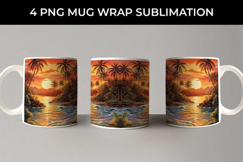 Sunset Palms Mug Wrap: Beach Paradise, Sunset Serenity, Tropical Escape Sublimation Sintegra 