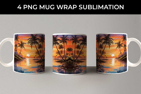 Sunset Palms Mug Wrap: Beach Paradise, Sunset Serenity, Tropical Escape Sublimation Sintegra 
