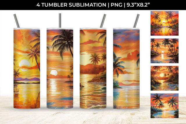 Sunset Palms Tumbler: Beach Paradise, Sunset Serenity, Tropical Escape Sublimation Sintegra 