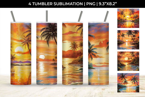 Sunset Palms Tumbler: Beach Paradise, Sunset Serenity, Tropical Escape Sublimation Sintegra 