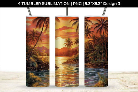 Sunset Palms Tumbler: Beach Paradise, Sunset Serenity, Tropical Escape Sublimation Sintegra 