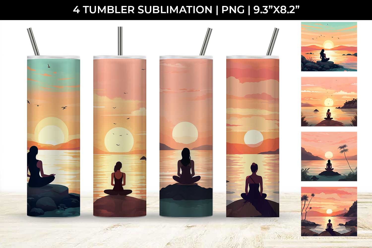 Tranquil Aura - Mindful Yoga Mug Wrap Sublimation Bundle - So Fontsy